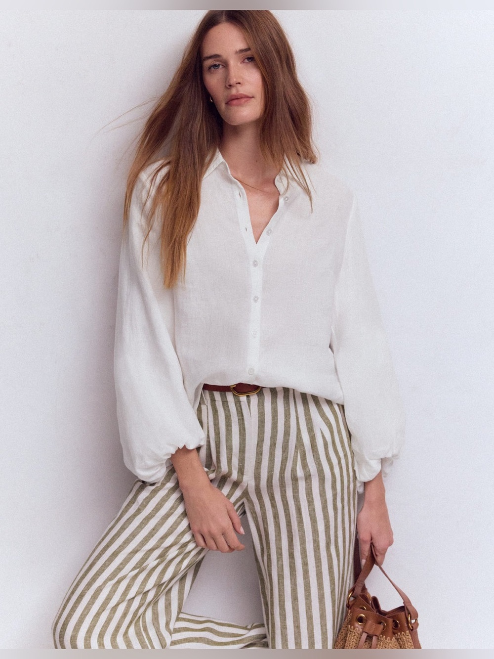 Boden Puff Sleeve Linen Shirt in White, Size 0